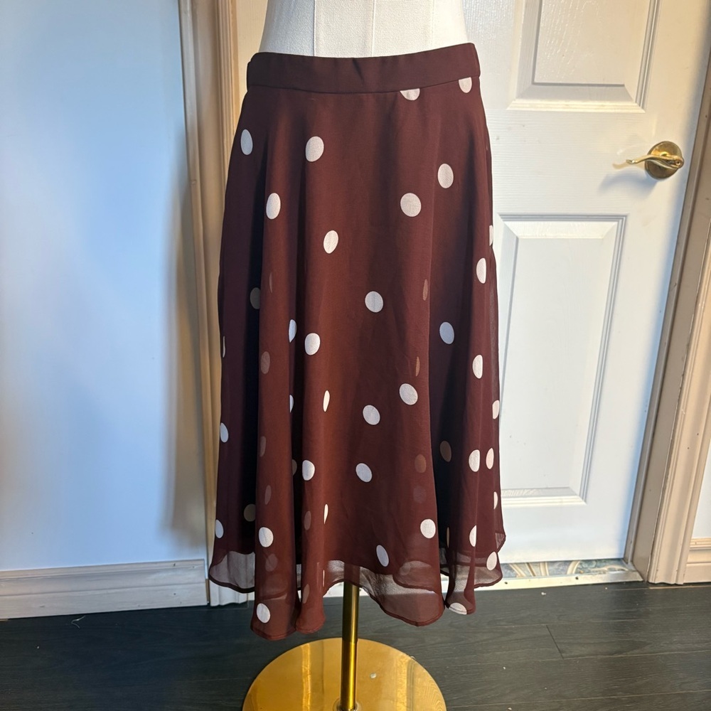 Ann Taylor Brown and White Midi A-Line Skirt